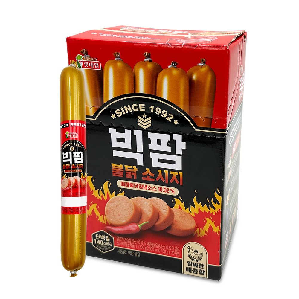 (세일) 롯데 빅팜 불닭 소시지 1200g (60gx20개) (1통) 소비기한 24.06.25